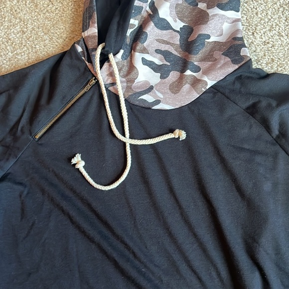 Camouflage long sleeve hoodie sweatshirt zipper black brown camo size large top - Picture 3 of 4